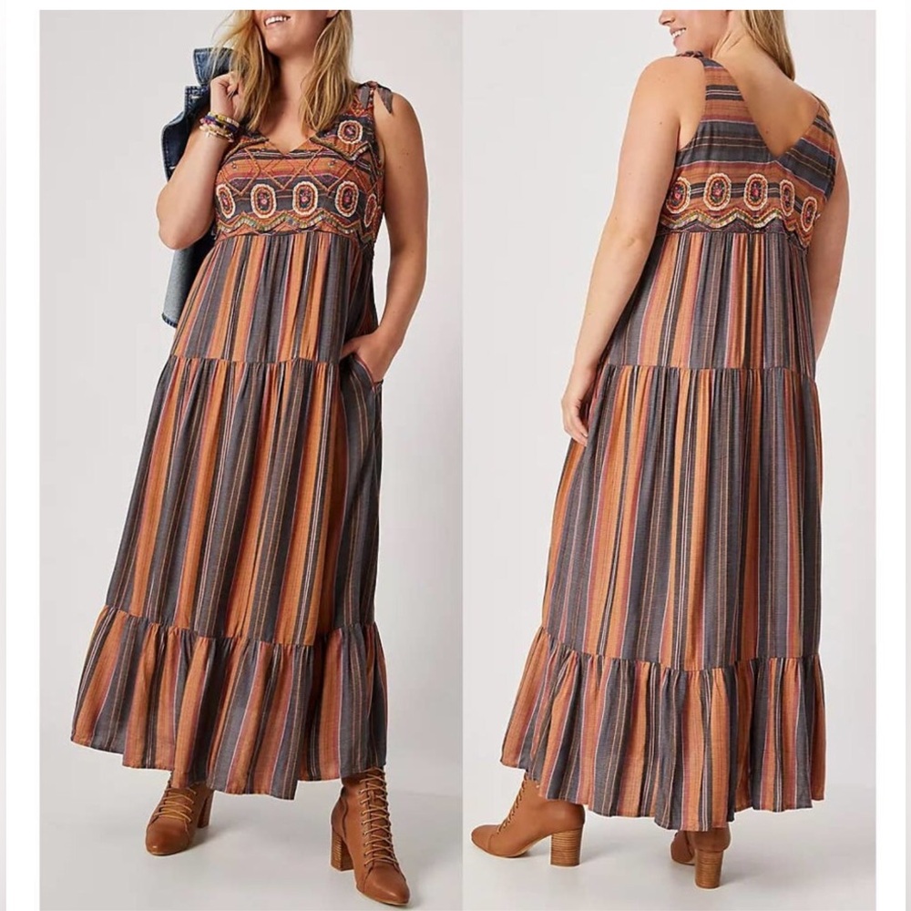 Ranna Gill Agave Maxi Dress Beaded Embroidered Southwestern Anthro Plus SZ 2X